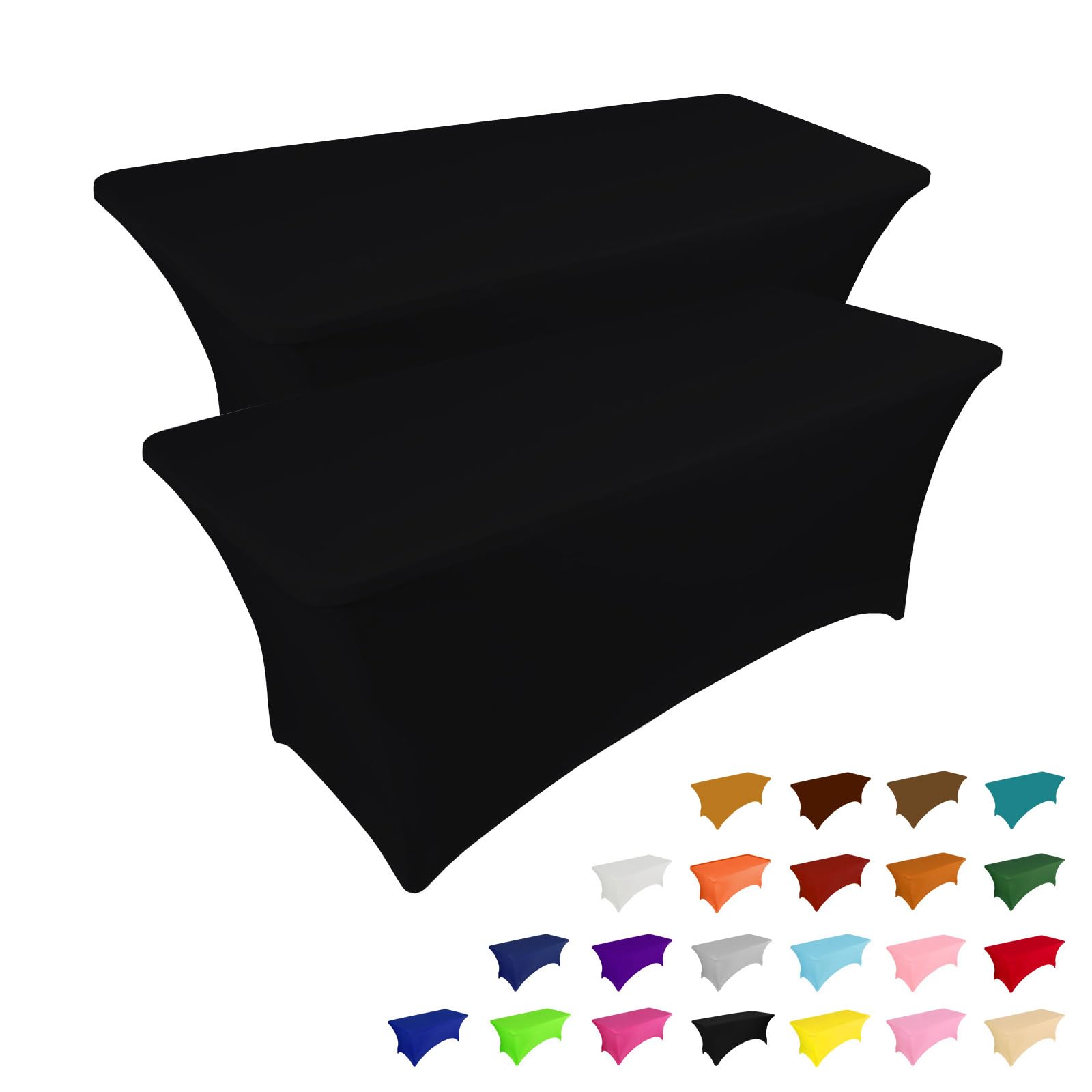 IVAPUPU 2 Pack 6FT Black Table Cloth for Rectangular Spandex Table Cover | Fitte