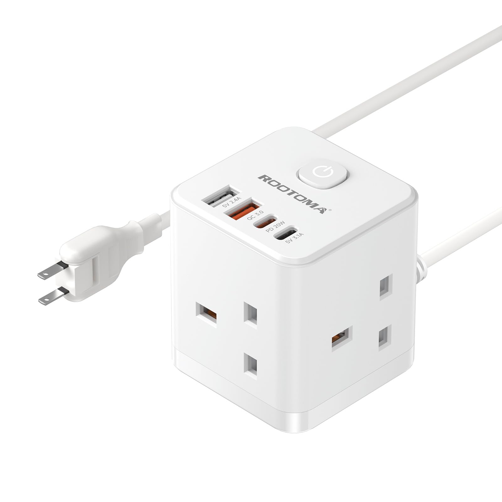 Japan Travel Adapter 3 Way 4 Fast Charging USB (QC3.0/PD20W) | 1.5M Extension Ca