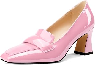 Castamere Women's Chunky Mid Width Square Heel Pointed Pumps Slip-on Office Dress Loafers Shoes 7CM Heels