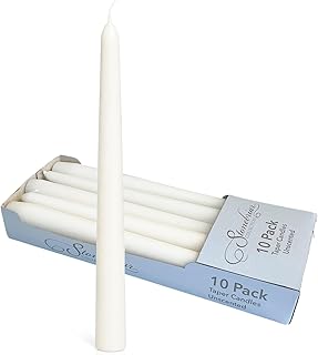 Stonebriar Unscented Taper Candles — 7 Hour Burn Time, Candle Stick Candles for Weddings, Holidays, Home Décor & Special Events, Pack of 10, White, 10"