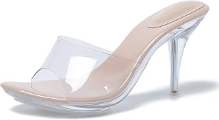 LIURUIJIA Women's Clear Mule Heels Open Toe Slip On Sandals