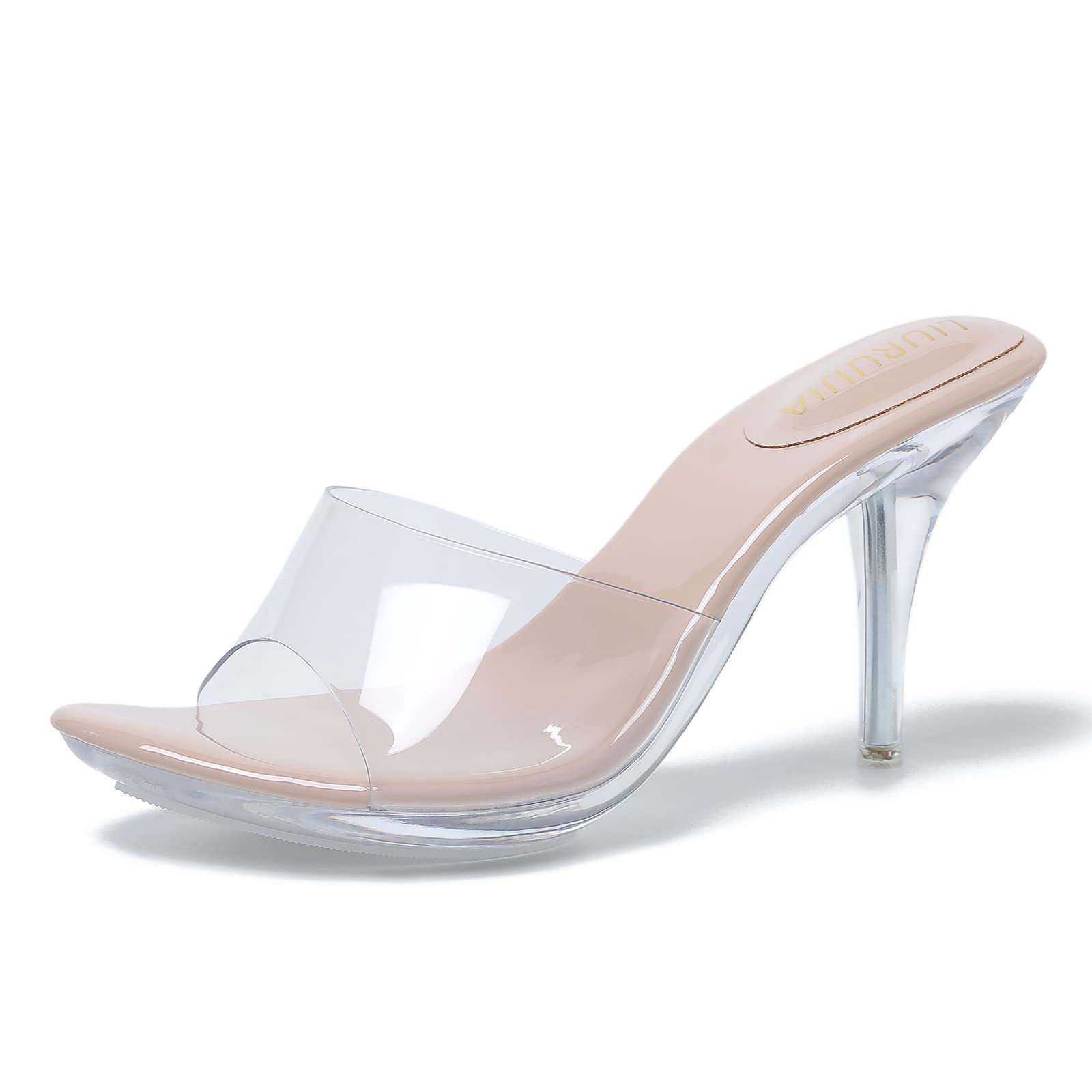 LIURUIJIA Women's Clear Mule Heels Open Toe Slip On Sandals