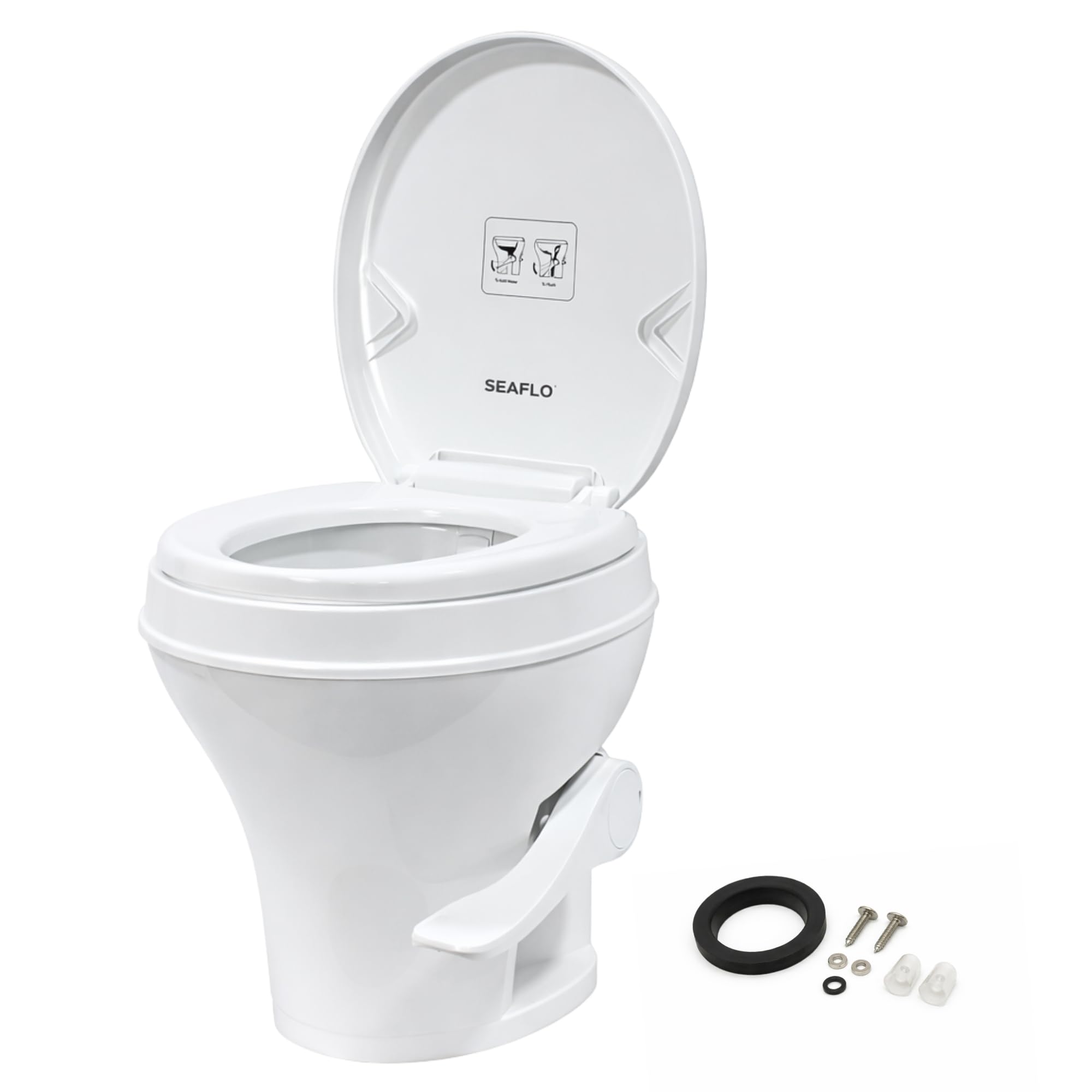SEAFLO RV Toilet – 18.4" Residential Height, Gravity Flush Foot Pedal, 4-Ye