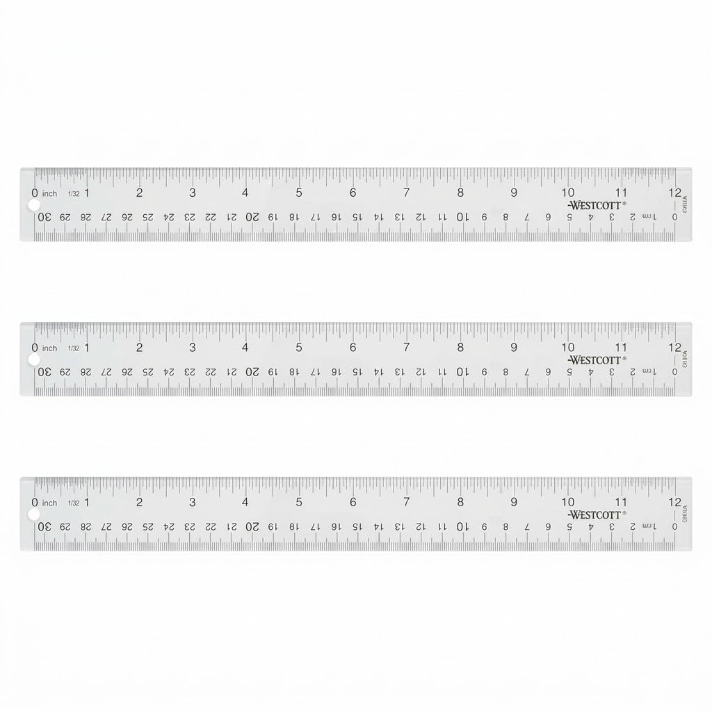 Westcott Acrylic Clear Ruler, Easy-to-Read Markings, Scratch-Resistant Design, R