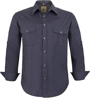 Dress Shirt for Men Western Cowboy Long Sleeve Casual Two Pockets Work Solid Pearl Snap Buttons Up Wrinkle Free Shirts