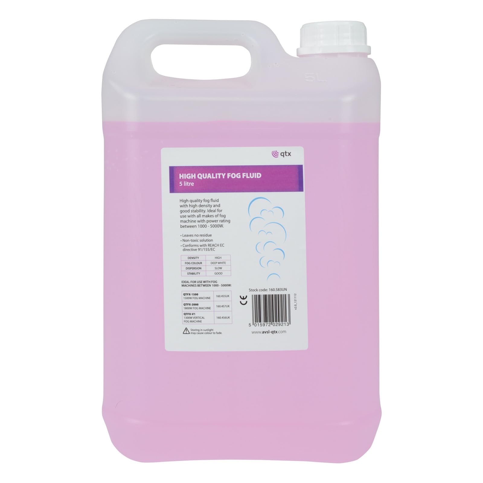 QTX Fog Fluid 5Ltr High Density Smoke Machine Liquid Professional Water-Based Fo