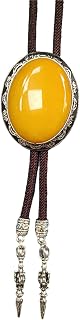 Men's Adjustable Braided Cord Bolo Tie Necktie Oval Shape Stone Pendant Shirt Collar Chain Western Jewelry