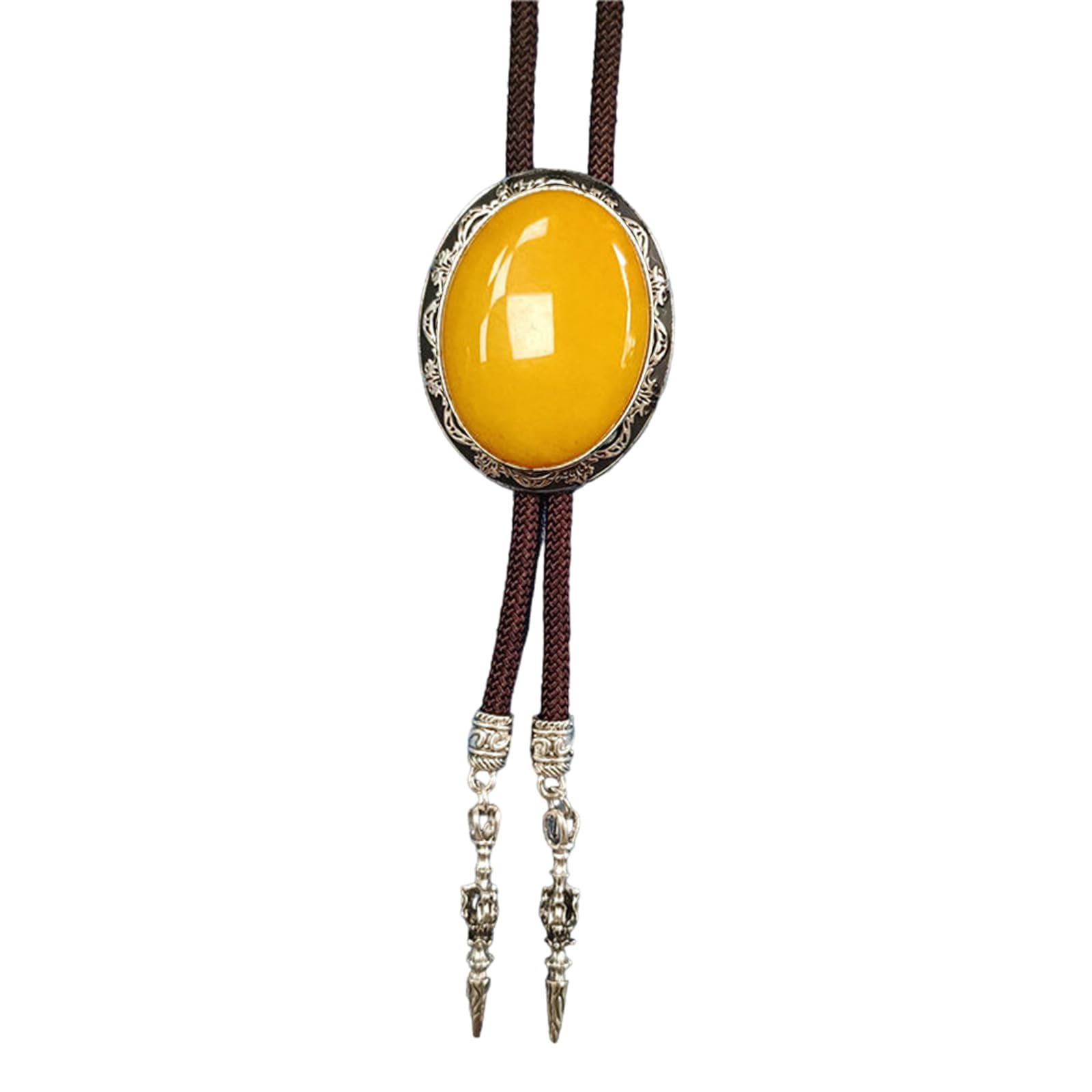 Men's Adjustable Braided Cord Bolo Tie Necktie Oval Shape Stone Pendant Shirt Co
