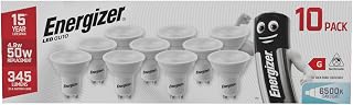 Energizer GU10 LED Bulbs Daylight 6500K, Pack of 10 | 345 lumens, 4.9W energy use, non-dimmable, 50W halogen equivalent, 15x longer lifespan