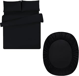 Aisbo Parure de lit 4 pièces en microfibre pour lit king size avec drap - Housse de couette, drap-housse et taies d'oreiller - Noir
