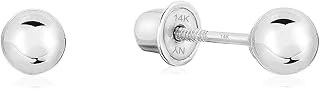 14k White Gold Ball Stud Earrings with Secure Screw-backs