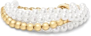 Martha Stewart Four-Strand Pearl Bracelet | 9mm Iridescent Glass Pearls & Gold Balls | 7 Inch Chain Length w/Easy-Clasp Design | Elegant & Timeless Pearl Jewelry for Women