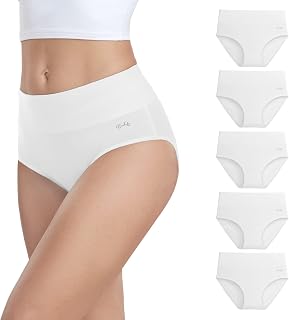 anqier Women's Cotton High Waisted 5 Piece Briefs in Cotton Stretch High Waist Women's Breathable Panties Underwear Soft