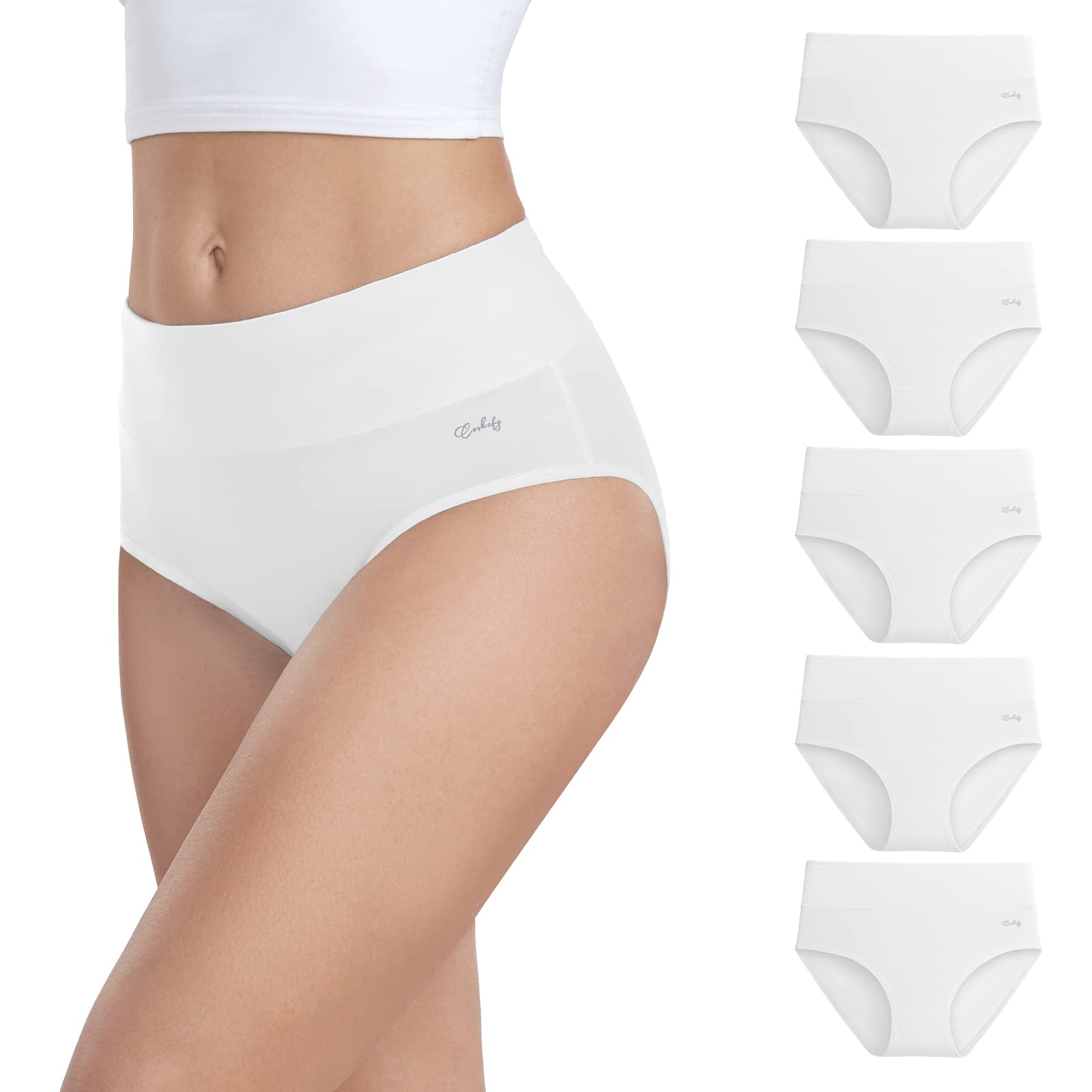 anqier Women's Cotton High Waisted 5 Piece Briefs in Cotton Stretch High Waist W