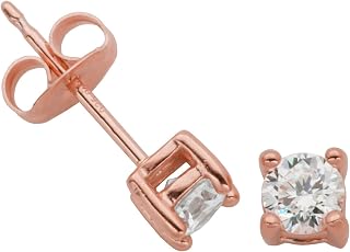 Amazon Essentials Plated Sterling Silver Cubic Zirconia Stud Earrings (Round & Princess)