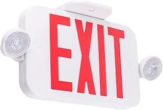 LIT-PaTH Exit Sign with Emergency Light, Battery Backup, 1 Pack | Hardwired LED Combo Exit Light for Bussiness Double Face, 2 Bright and Adjustable Heads, Red, UL 924 and CEC, 100-300 Voltage