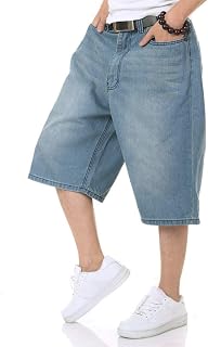 Kinghua Baggy Jean Shorts for Men Casual Loose Fit Hip Hop Skateboard Denim Shorts