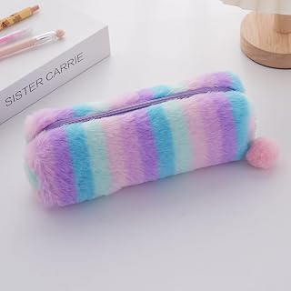 Gradient Plush Makeup Bag Octagon Soft Colorful Zipper Cosmetic Pouch Travel Storage Organizer for Women, purple