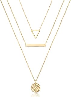Turandoss Dainty Layered Choker Necklace, Handmade Y Pendant Necklace Multilayer Bar Disc Necklace Adjustable Layering Choker Necklaces for Women