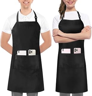 Utopia Kitchen Bib Aprons 2 Pack Adjustable With 2 Pockets 100% Polyester | Chef Apron, Men and Women, Water and Oil Resistant, Cooking Kitchen Use, Durable Fabric, Restaurant and Home Use