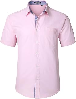 HISDERN Men's Short Sleeve Shirt Casual Solid Color Summer Shirt Regular Fit Shirt with Pocket