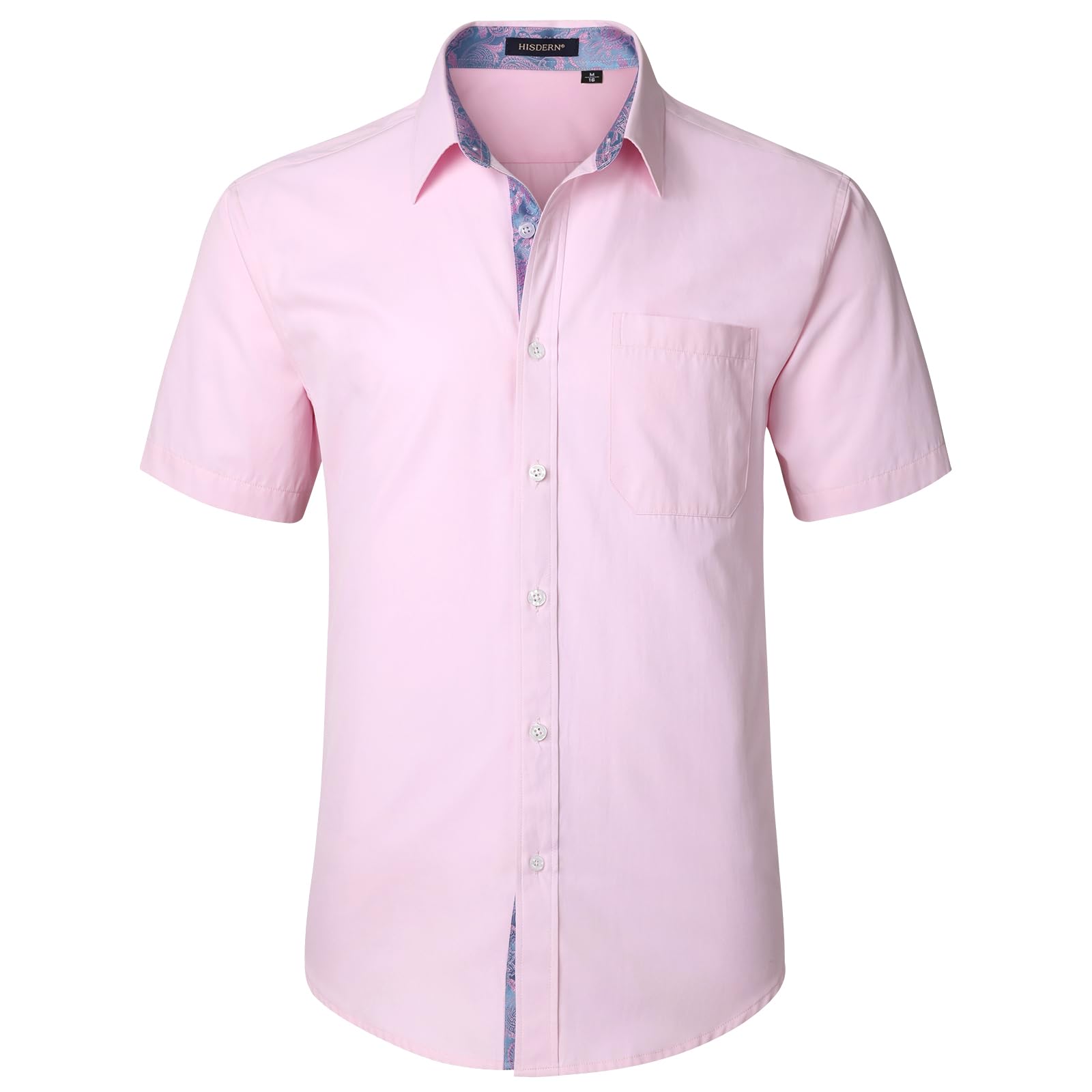 HISDERN Men's Short Sleeve Shirt Casual Solid Color Summer Shirt Regular Fit Shi