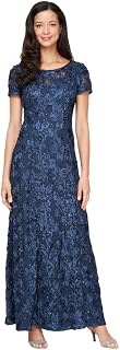 Alex Evenings Long Cold Shoulder Dress (Petite and Regular Sizes) Mother of the Bride Dress Women