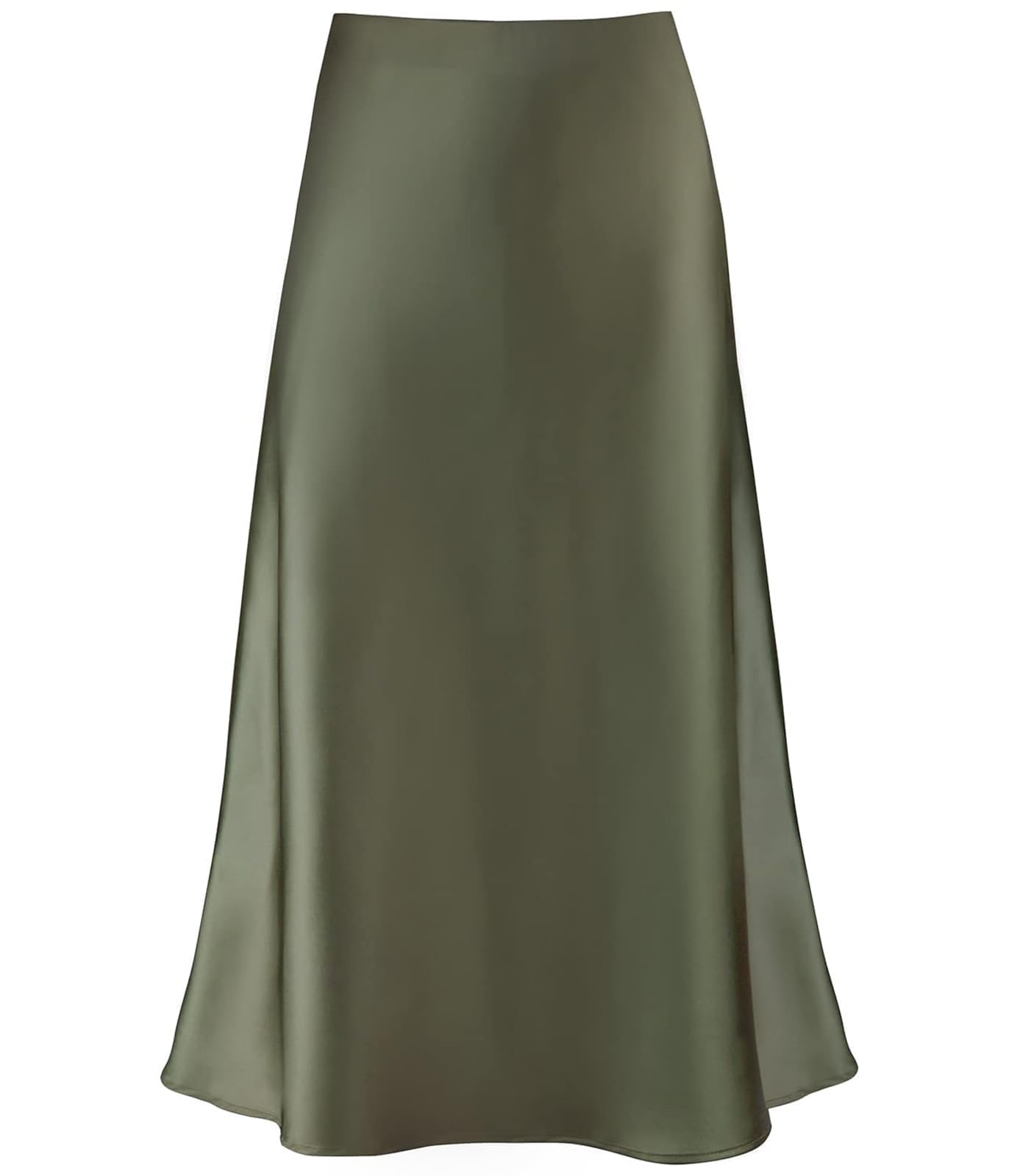 Women's High Waist Satin Midi Skirt Hidden Elastic Waist A-Line Casual Flared Sk
