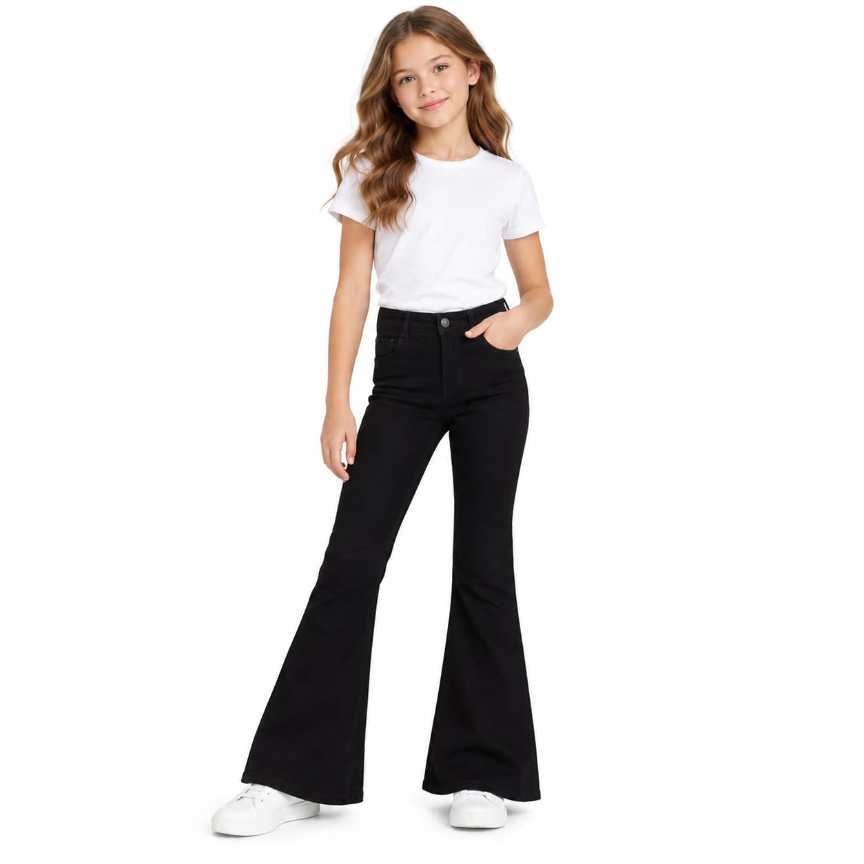 A2Z 4 Kids Girls Denim Jeans Comfort Stretch Jeggings Bell Bottom Flared Pants L