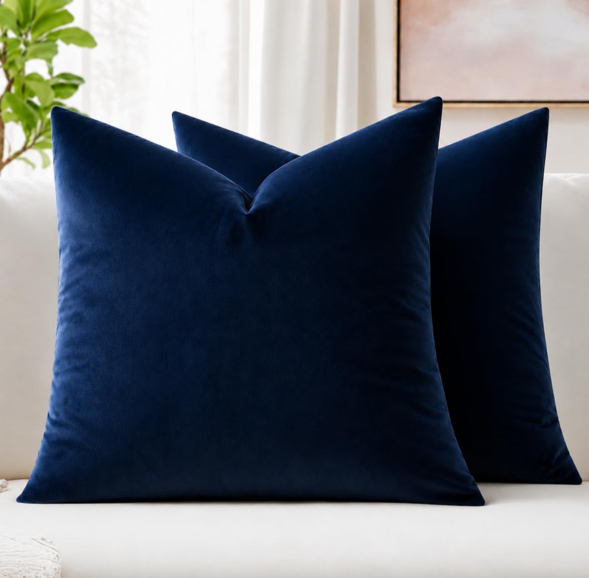 MIULEE Velvet Throw Pillow Covers 18x18 Inch Pack of 2 Dark Blue | Soft Solid De