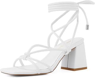 Shoe'N Tale Lace Up Heels Women Square Toe Sandals