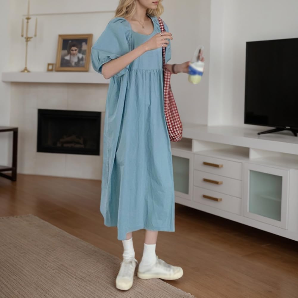 Women's Summer Short Sleeve Loose Design Sense Midi Dress Temperament French Ski