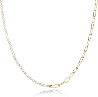 PAVOI Pearl Chunky Chain Choker Necklace, 14K Gold Plated, Yellow Gold, Y