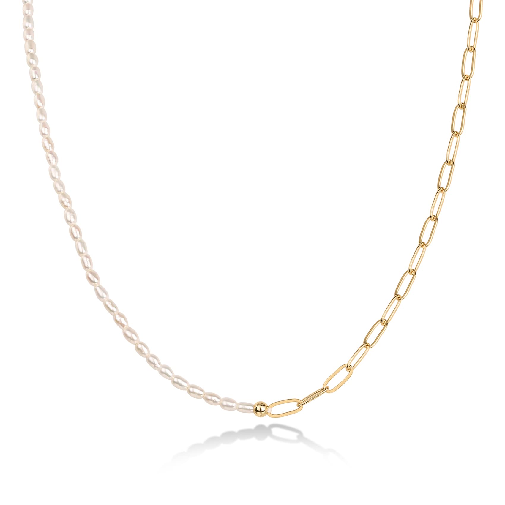 PAVOI Pearl Chunky Chain Choker Necklace, 14K Gold Plated, Yellow Gold, Y