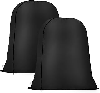 OTraki 24x32 inch Heavy Duty Laundry Bag 2 Pack Drawstring Storage Bags 60x80cm (Black, 20 x 24 in)