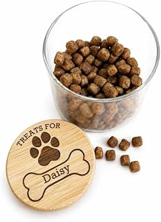 Personalised Dog Treats Jar, Bamboo Lid, Custom Engraved, 700ml