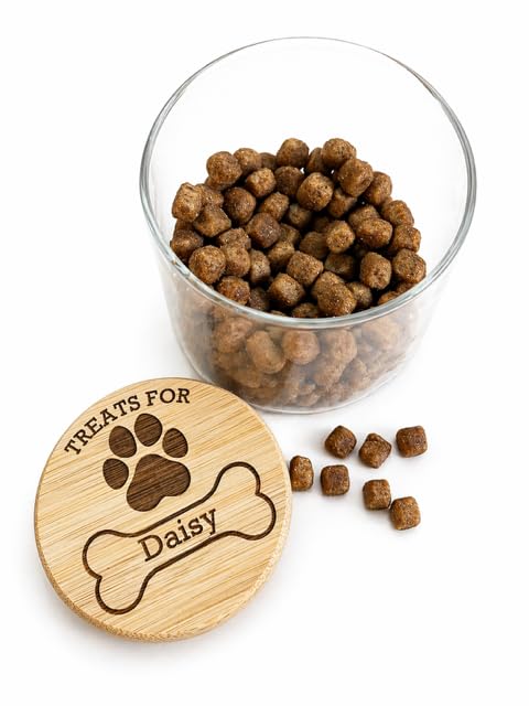 Personalised Dog Treats Jar, Bamboo Lid, Custom Engraved, 700ml