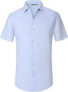 Alex Vando Camicia da uomo a 4 vie, elasticizzata, senza pieghe, vestibilità regolare, a maniche corte, con bottoni
