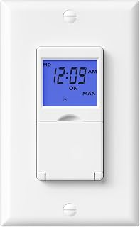 BN-LINK 7 Day Programmable in Wall Digital Timer Switch for Lights, Fans | 18 ON/OFF Programs, Random/DST Mode, Single Pole or 3 Way Light Switch Timer, 15A/1875W, Neutral Required,Blue Backlight, ETL