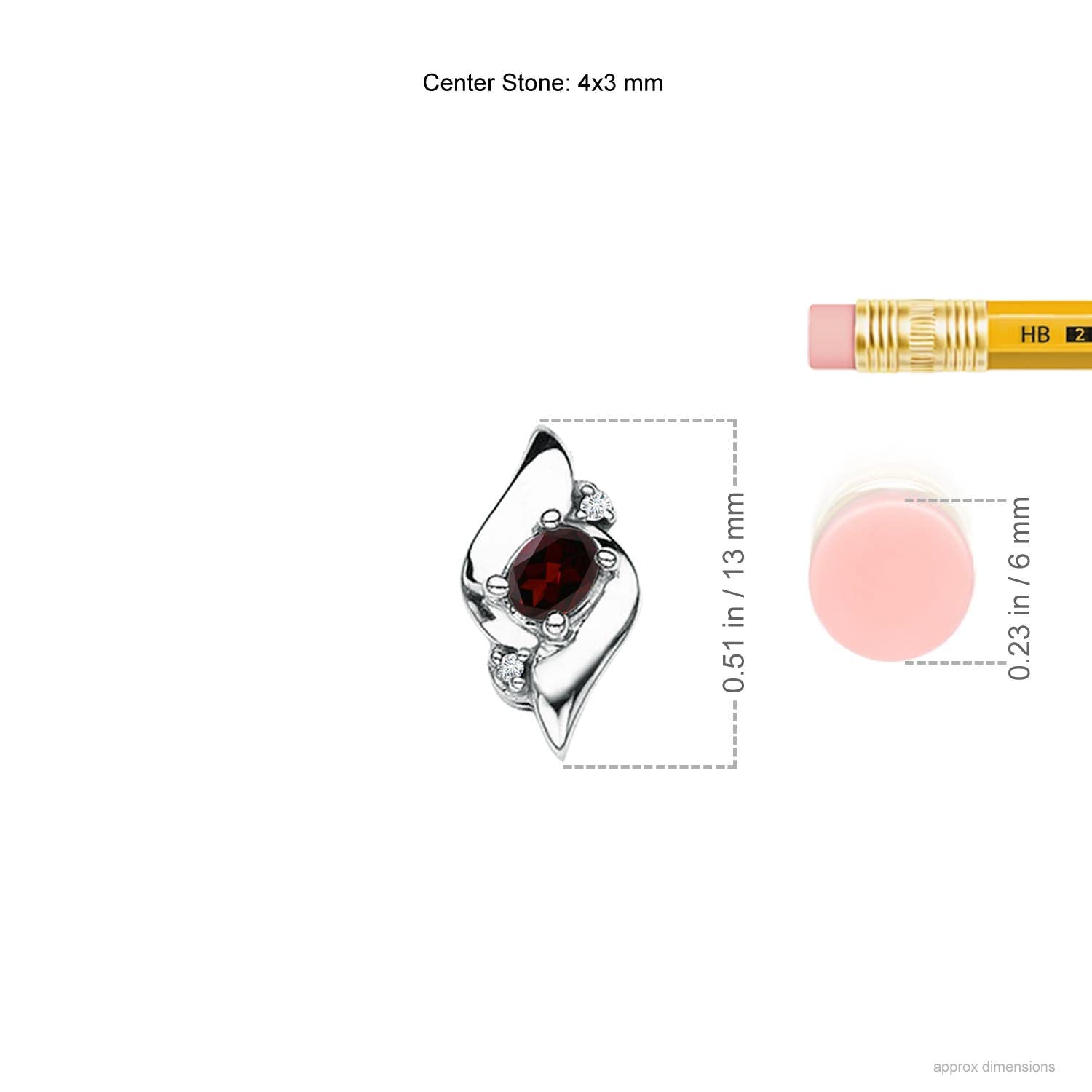Angara Natural Shell Style Oval Garnet and Diamond Pendant/Necklace in Sterling 