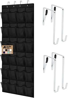GORILLA GRIP Over the Door Shoe Organizer, 24 Large Pockets, Black | Breathable Mesh Pocket, Space Saving Hanging Storage Holder, Closet Rack Hanger for Shoes, Pantry and Bathroom Accessories