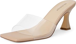 Modatope Women's Heeled Sandals Open Square Toe Heels Chunky Block Heel Slip On Sandals for Women