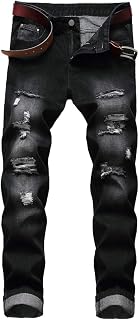 LZLER Mens Ripped Jeans,Distressed Destroyed Slim Fit Straight Leg Denim Pant with Holes