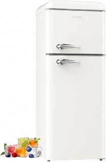 BANGSON 7.5 Cu.Ft Retro Refrigerator with Top Freeze White | 2 Door Apartment Fridge, Adjustable Thermostat, Refrigerator for Office, Kitchen, and Home