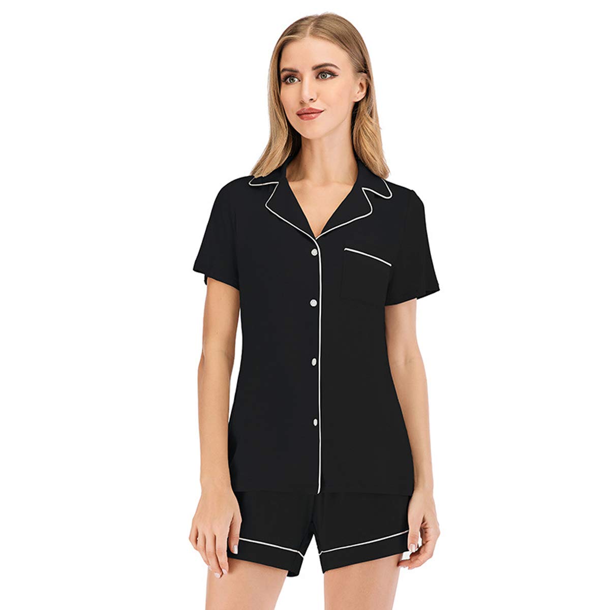 SAMGU Women Pajamas Set Short Sleeve Summer Modal Comfortable V-Neck Pajama Set