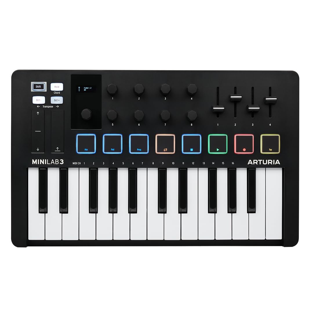 Arturia MINILAB3BK Compact MIDI Keyboard and Pad Controller, Black | Black, 25 k