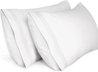 Lirex Standard Pillow Cases 2 Pack,1800 Thread Count Embroidered Soft Brushed Microfiber Pillowcases,White