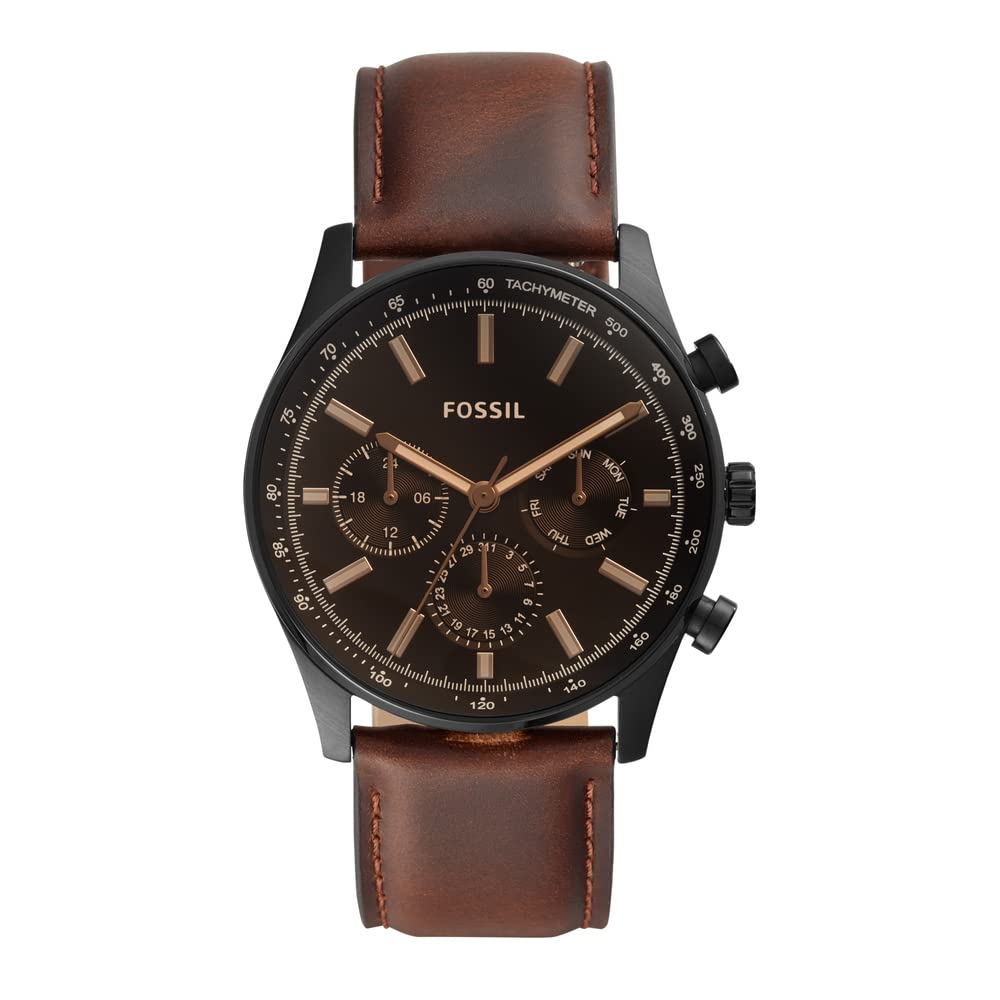 Fossil Sullivan Multifunction Brown Leather Watch BQ2457, Brown, Modern