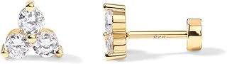 PAVOI Dainty Flat Back Earrings for Women, 14K Gold Plated CZ Stud Piercing