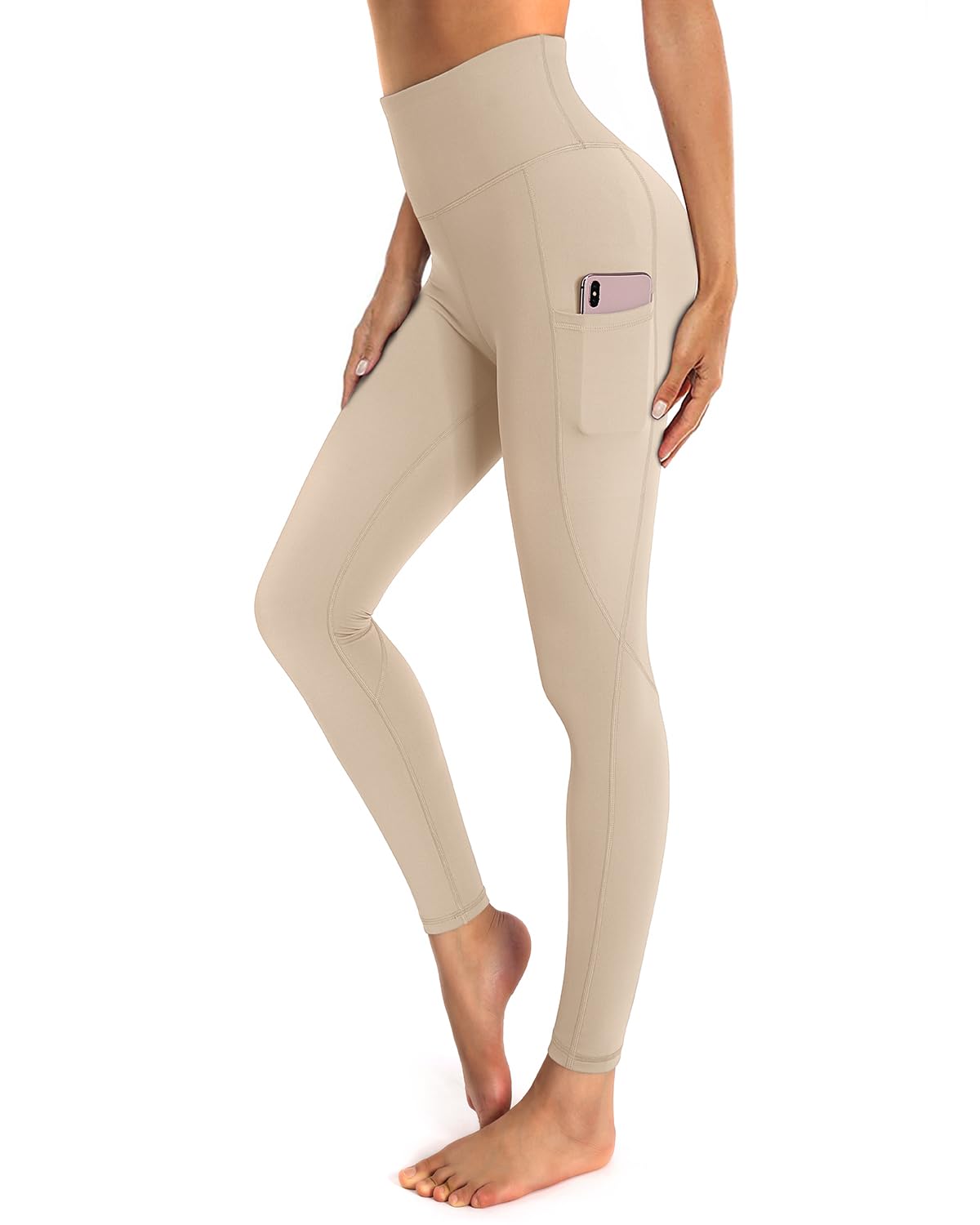 OUGES High Waist Yoga Pants with Pockets for Women Running Gym Leggings